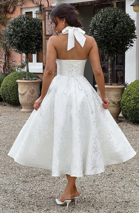 Abito Midi Satinato | Collo alla Halters, Silhouette A-Line