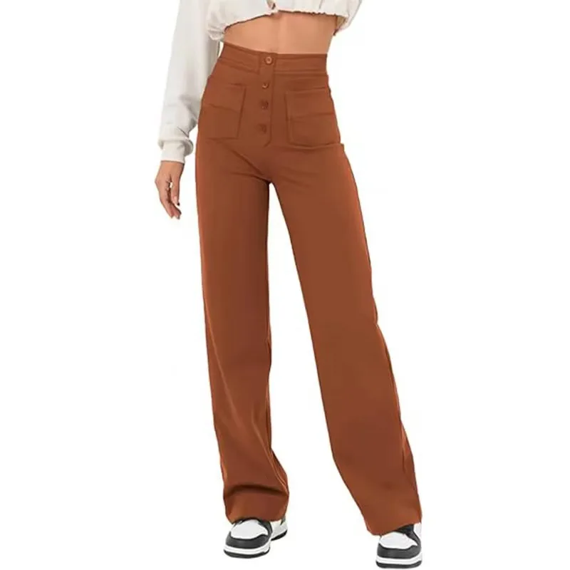 Pantaloni Alta Vita Largo con Dettaglio Tasche