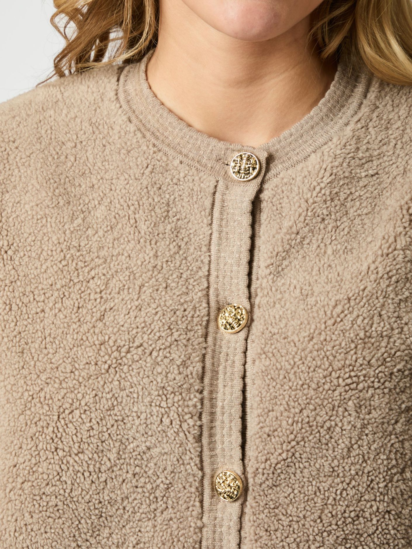 Cardigan Teddy Essenza | Texture Faux Shearling | Bottoni Frontali