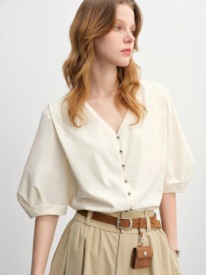 Blusa V-Collo a V | Vestibilità Comoda | Dettagli Bottoni