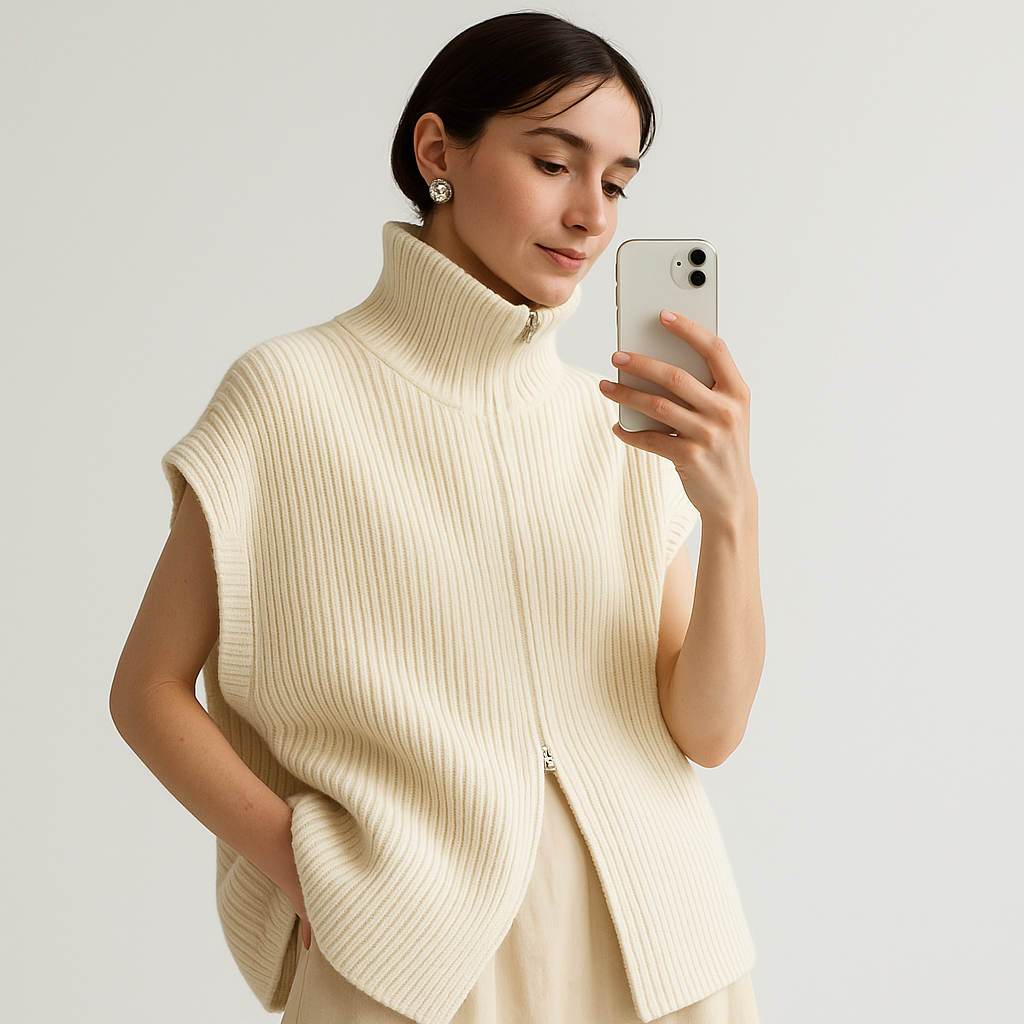 Gilet in Maglia Ribattuta | Collo Alto | Fit Oversized
