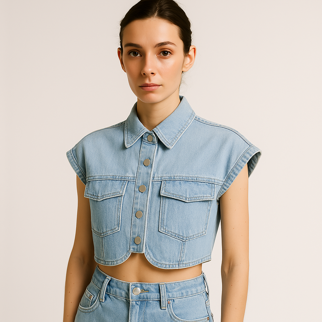 Camicia Denim Cropped | Senza Maniche | Fit Boxy