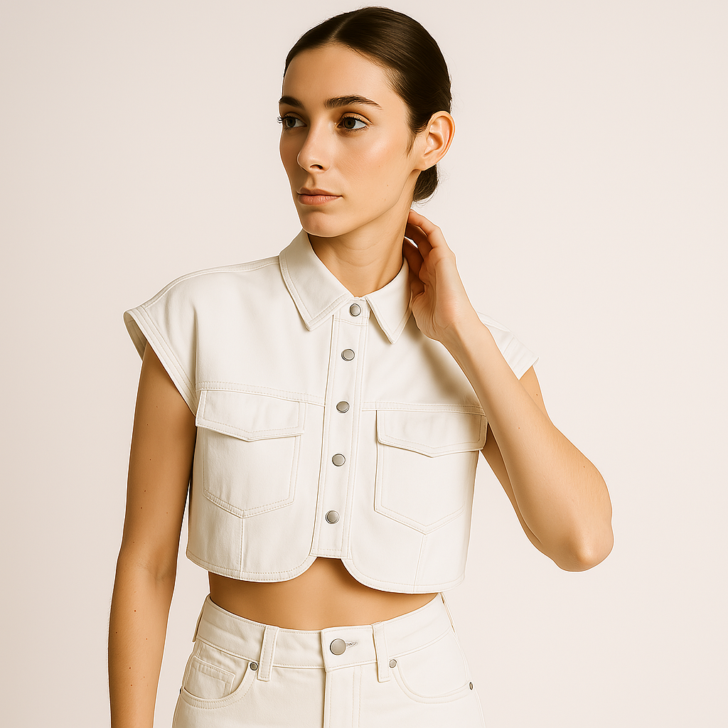 Camicia Denim Cropped | Senza Maniche | Fit Boxy