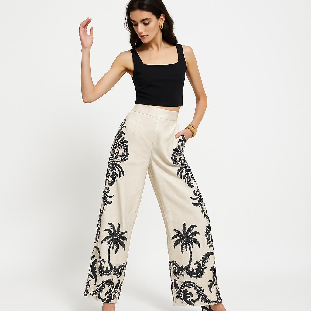 Pantaloni Largo Tropicali | Alta Vita | Leggeri Estivi
