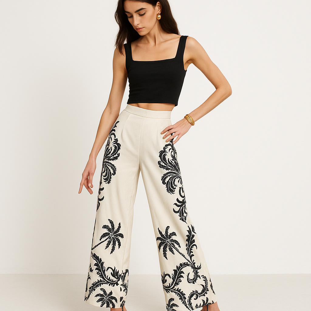 Pantaloni Largo Tropicali | Alta Vita | Leggeri Estivi