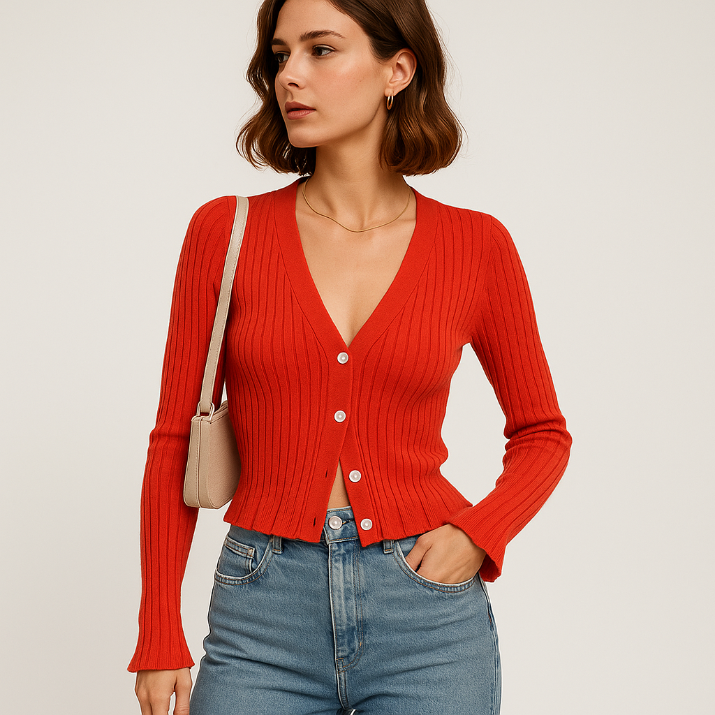 Cardigan Ribbed | Scollo a V | Slim Fit