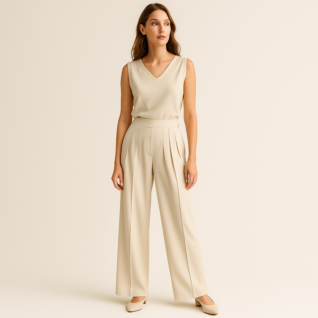 Pantaloni Pleat Alta Vita | Leggero Gamba Larga | Minimalismo Contemporaneo
