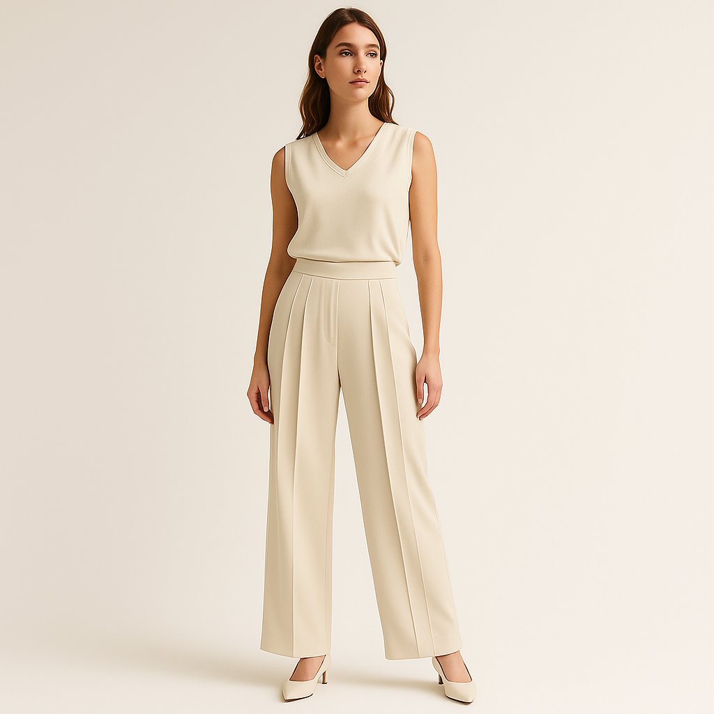 Pantaloni Pleat Alta Vita | Leggero Gamba Larga | Minimalismo Contemporaneo