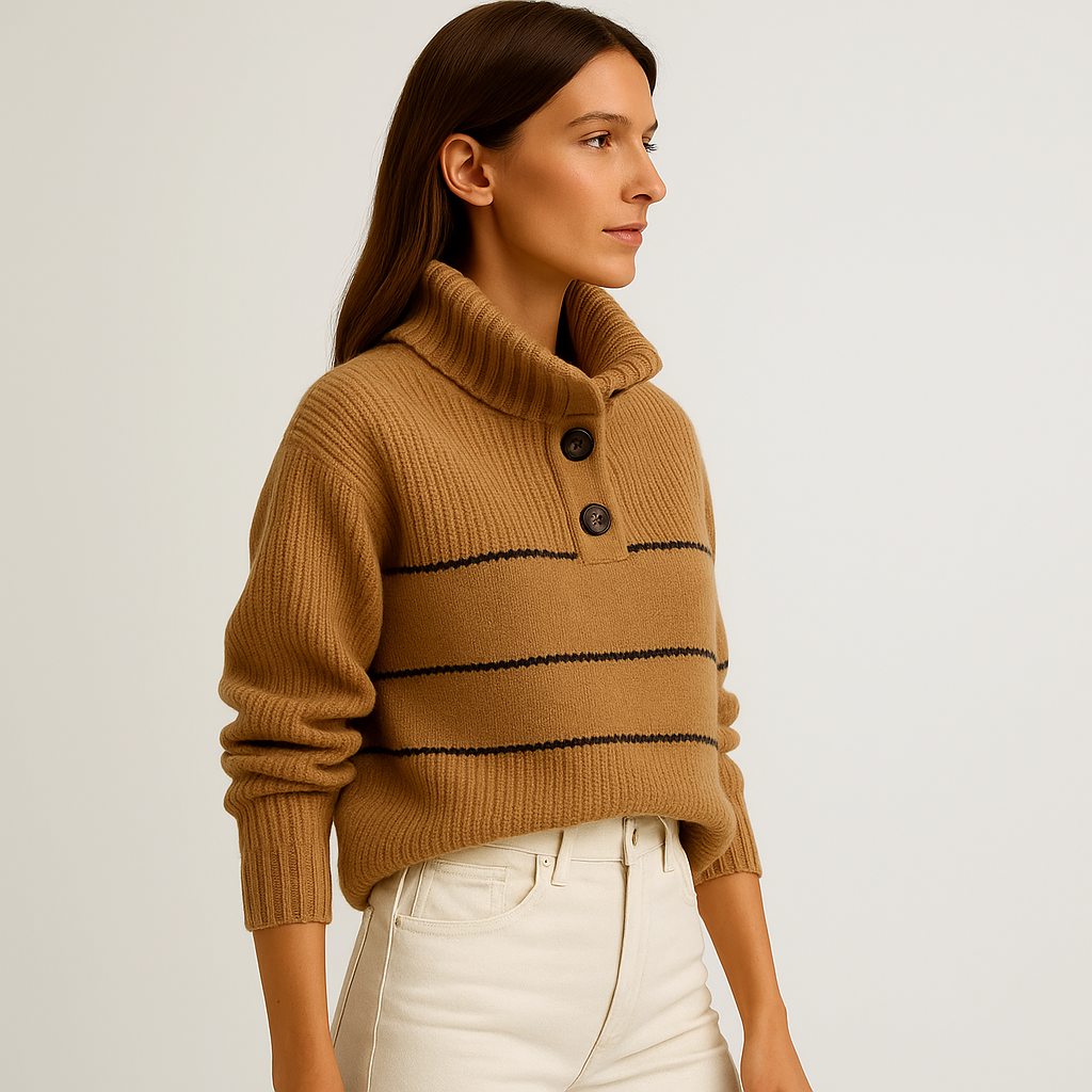 Maglione Striato Marine | Cotone Knit Cream | Eleganza Contemporanea