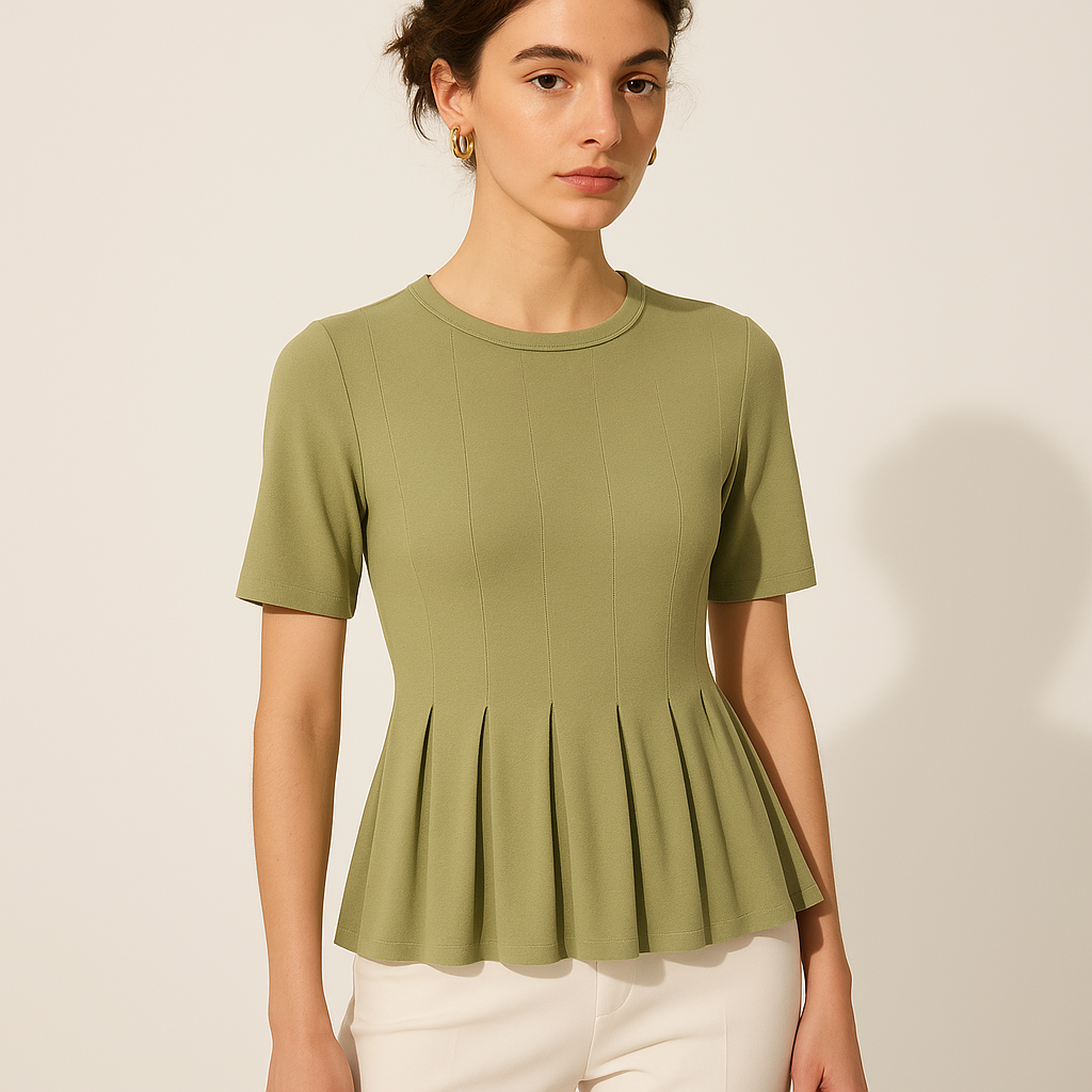 Top in Maglia con Orlo Plissettato | Vita Slim | Manicotto Corto