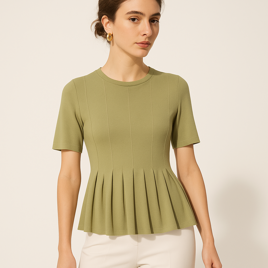 Top in Maglia con Orlo Plissettato | Vita Slim | Manicotto Corto