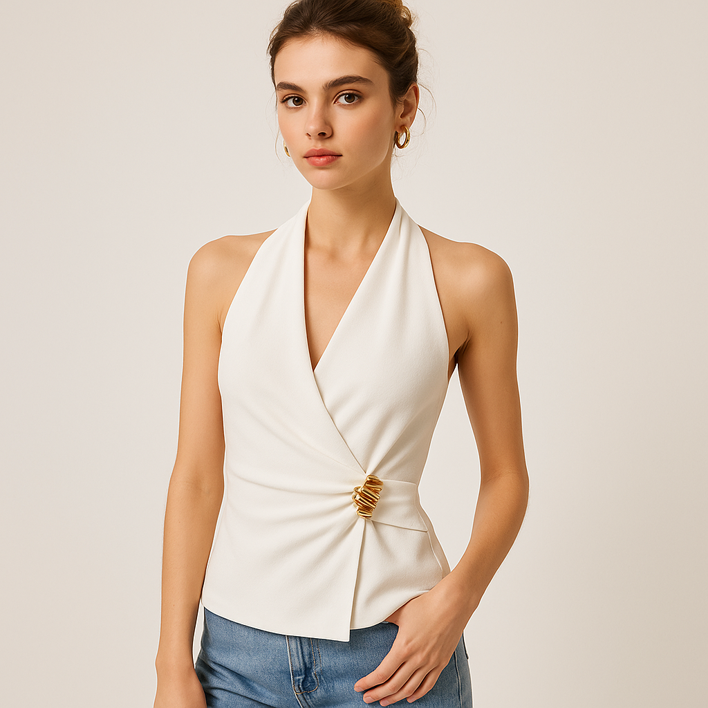 Top Halter Avvolgente | Dettaglio Buckle Oro | Silhouette Adattata