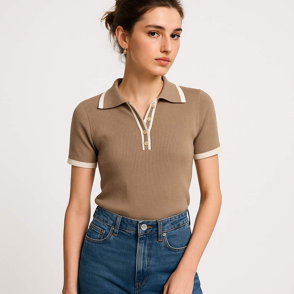 Polo Top Essenza Knit | Dettagli a Contrasto
