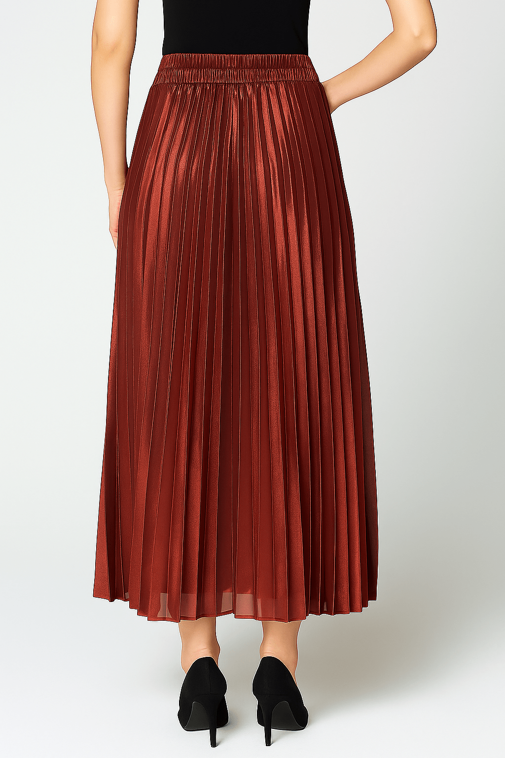 Gonna Maxi Plissettata | Vita Alta Metallic Finish Fluid Silhouette