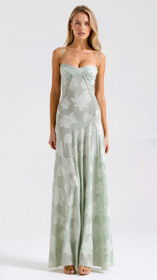 Abito Naya Pizzo Maxi | Sovrapposizione Trasparente | Spaghetti Straps