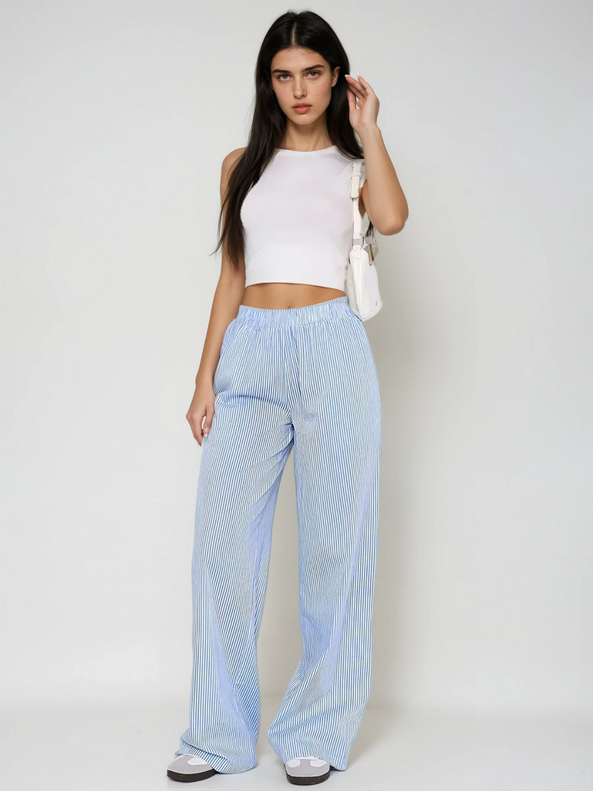 Pantaloni Largo a Strisce | Vita Elastica Vestibilità Comoda