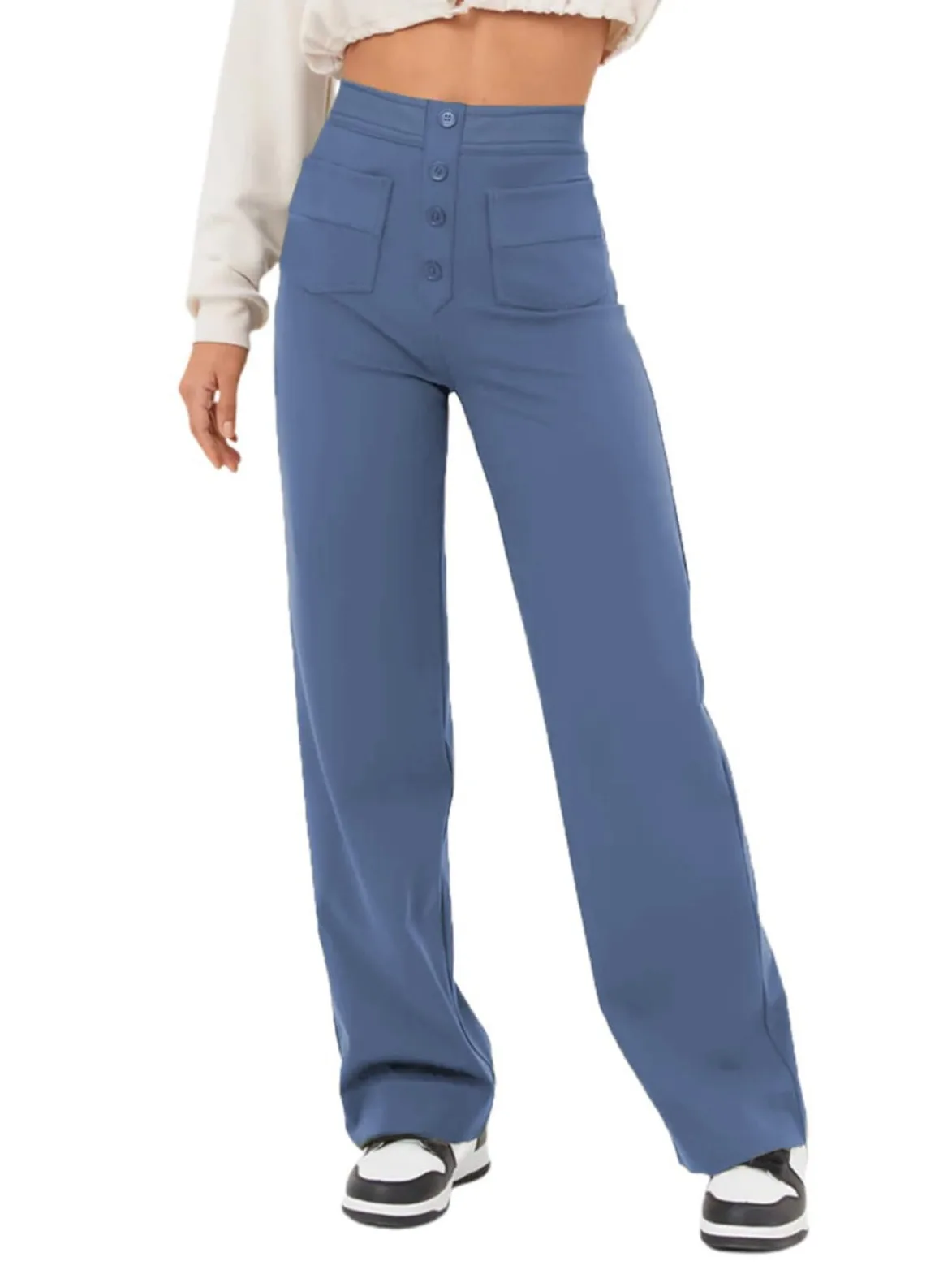 Pantaloni Alta Vita Largo con Dettaglio Tasche