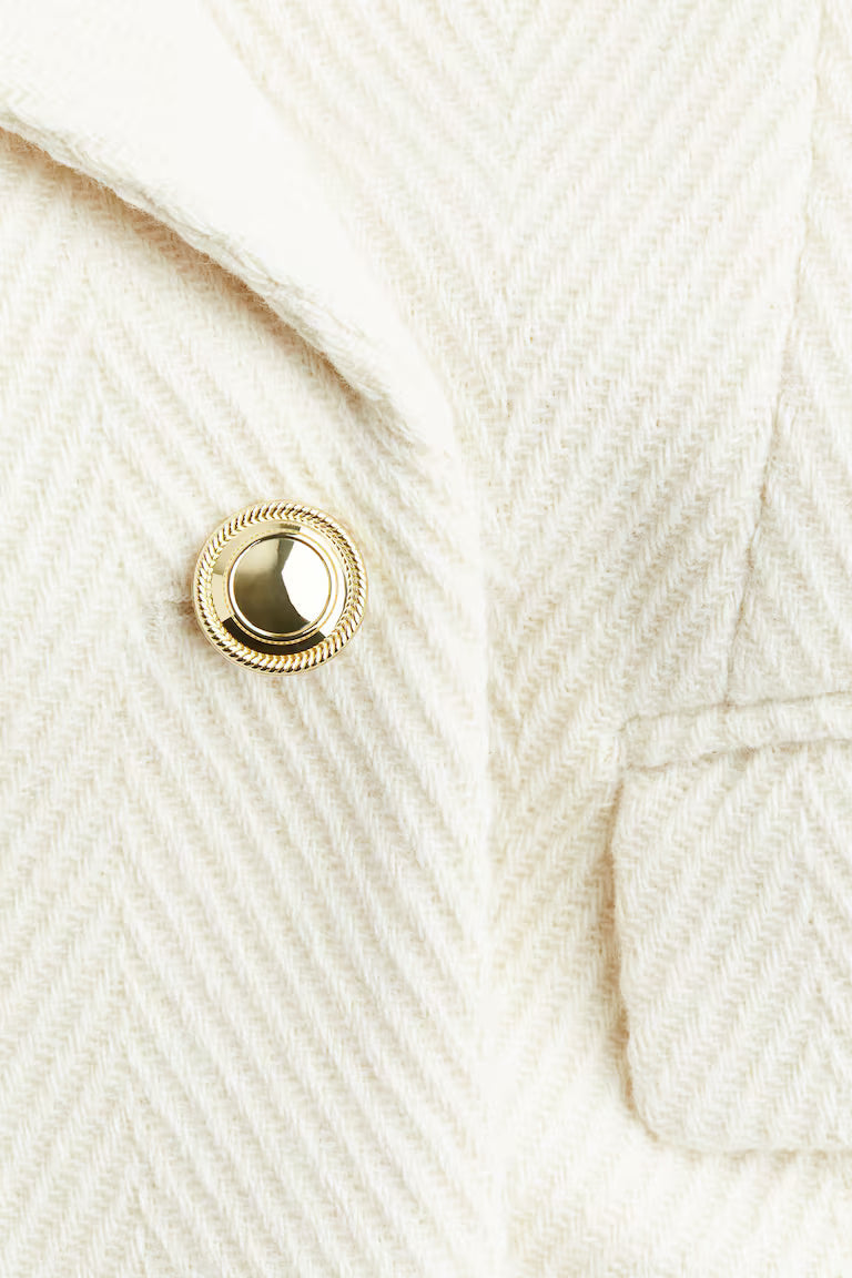 Cappotto Lungo Misto Lana | Tessuto Chevron | Doppio Petto Bottoni Oro