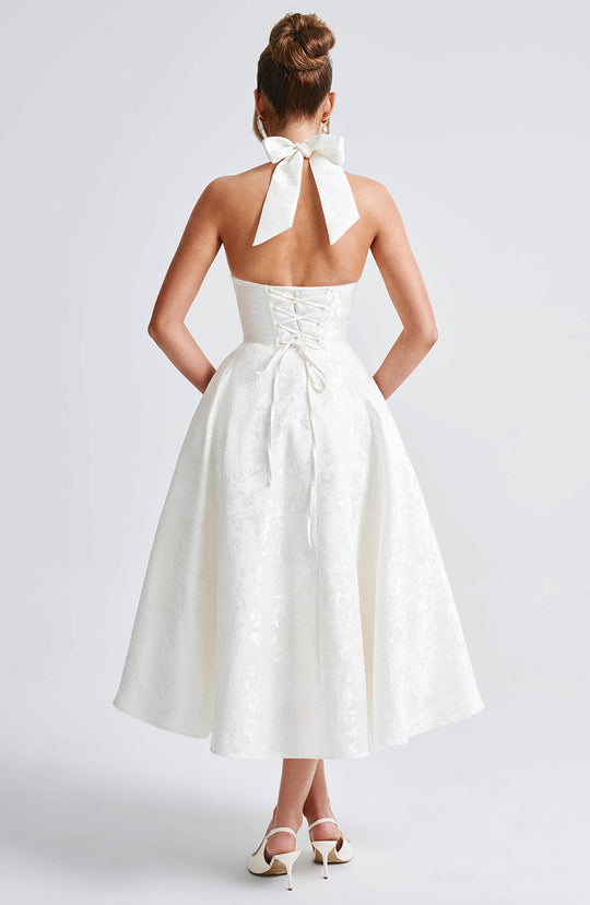 Abito Midi Satinato | Collo alla Halters, Silhouette A-Line