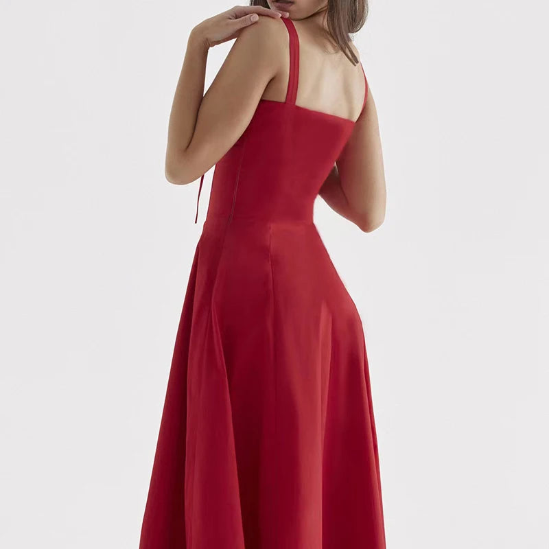 Abito Midi Floreale Corsetto | Scollo a Cuore, Gonna con Spacco, Spaghetti