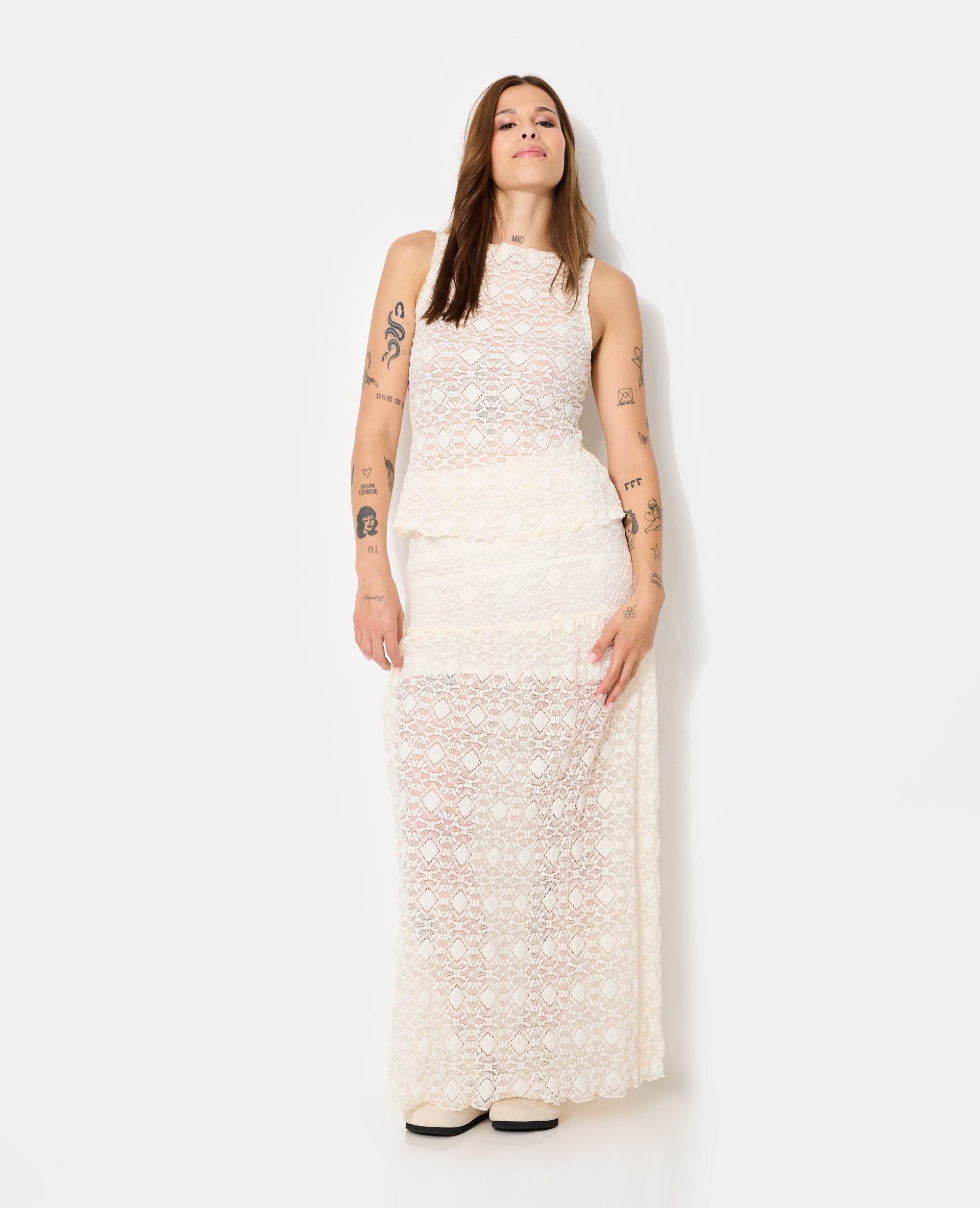 Gonna Maxi in Pizzo | Sovrapposizione Trasparente e Linea Retta
