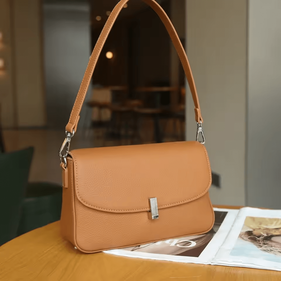 Borsa Maestria in Pelle | Borsa Sottobraccio Quadrata Piccola, Cuoio, Chiusura Zip