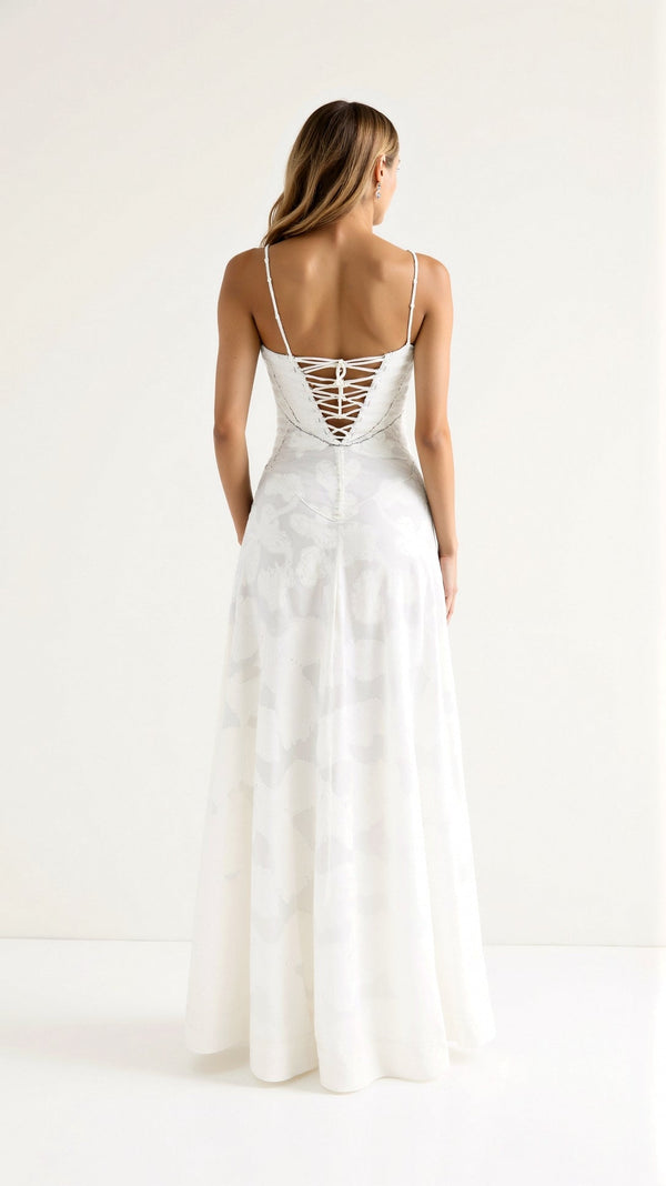 Abito Naya Pizzo Maxi | Sovrapposizione Trasparente | Spaghetti Straps