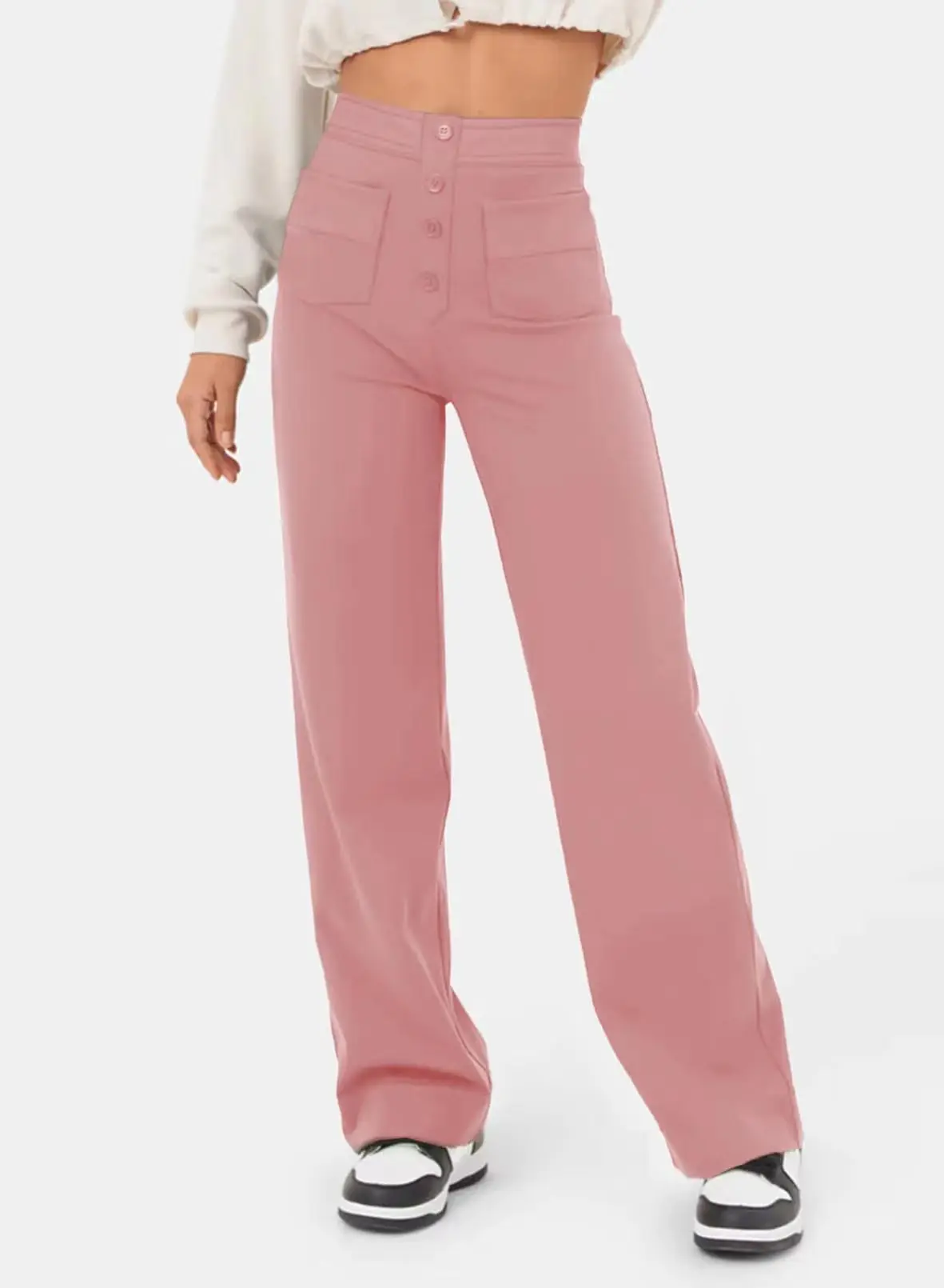 Pantaloni Alta Vita Largo con Dettaglio Tasche