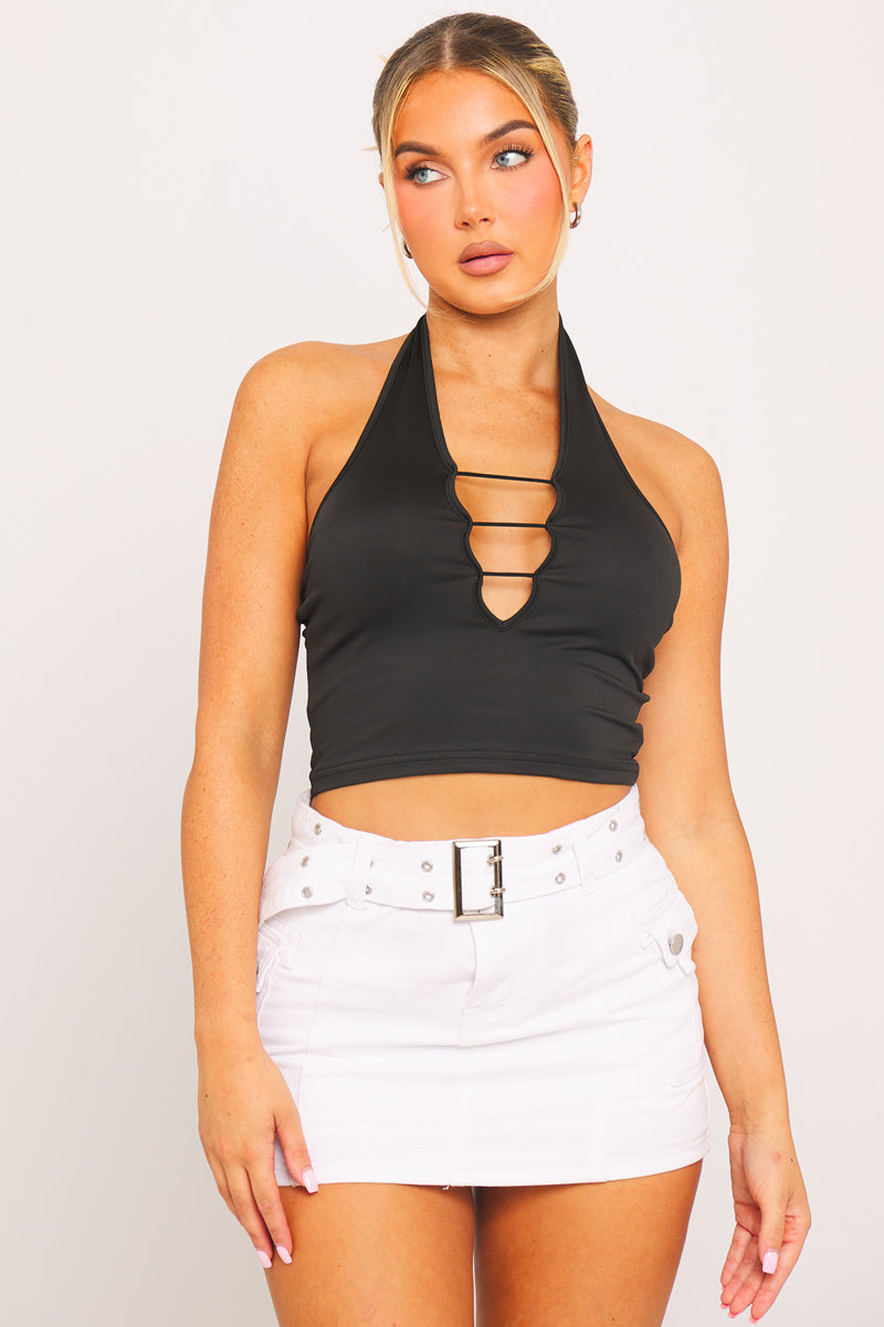Top Halter Cropped Nero | Scollo Profondo