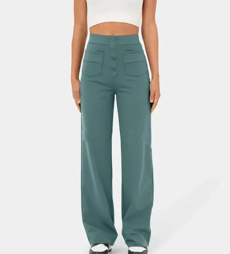 Pantaloni Alta Vita Largo con Dettaglio Tasche