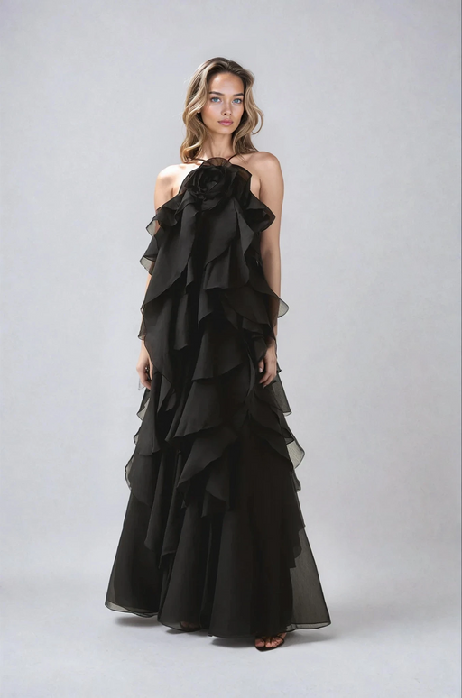 Abito Livora Maxi Ruffled | Halterneck | Chiffon Strato