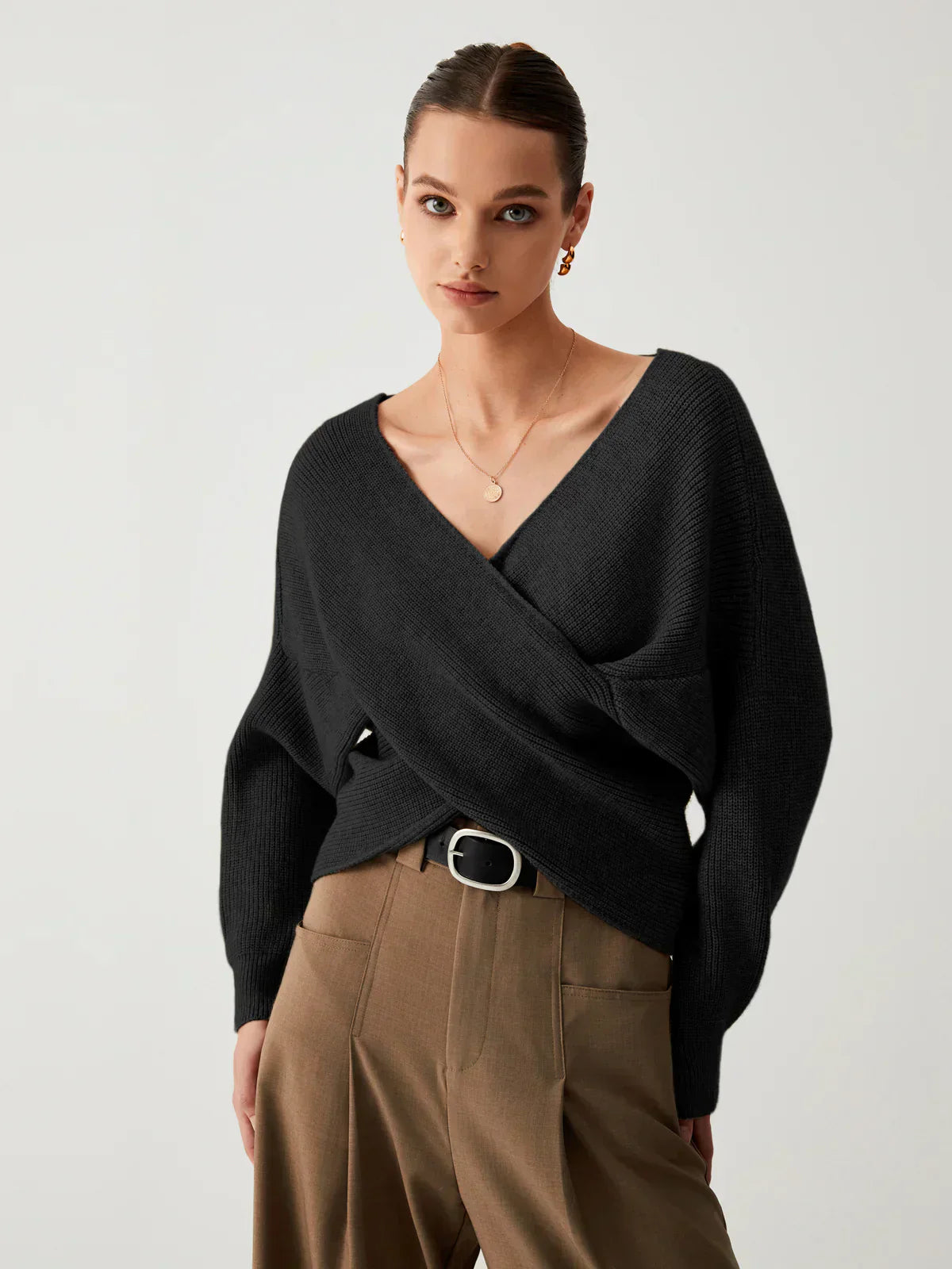 Maglione Incrociato Scollo a V | Fronte Drappeggiato | Slim Fit