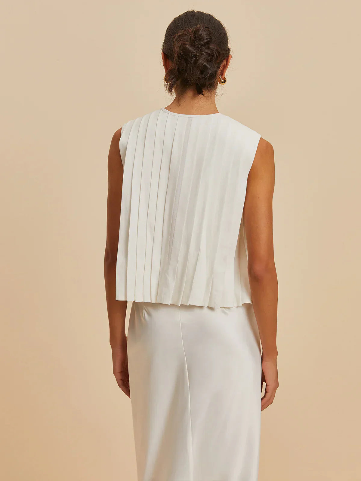 Blusa Senza Maniche con Pleats e Laccetto | Misto Cotone-Lino