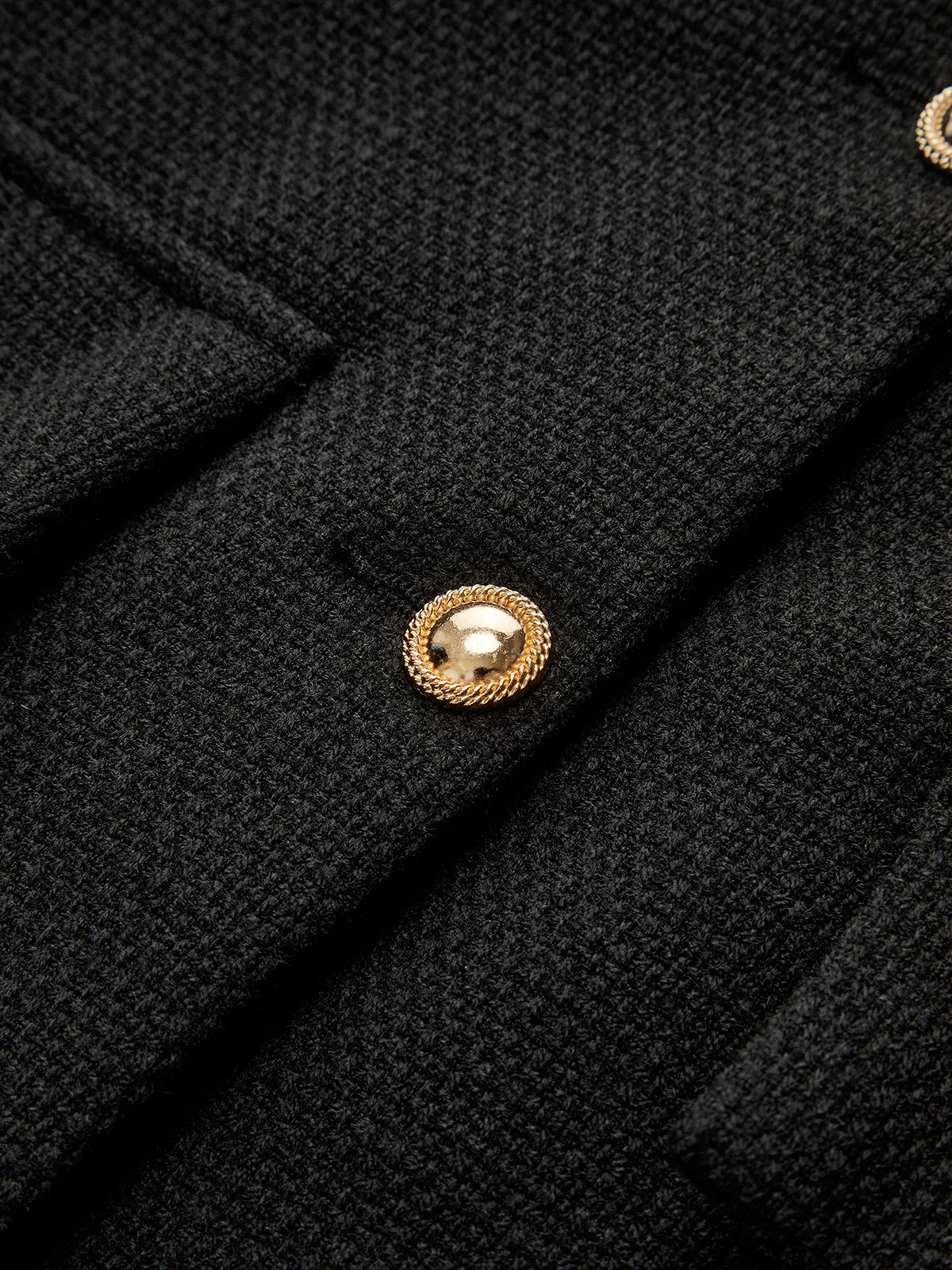 Giacca Tweed Nera Essenza | Bottoni Oro | Corta Strutturata