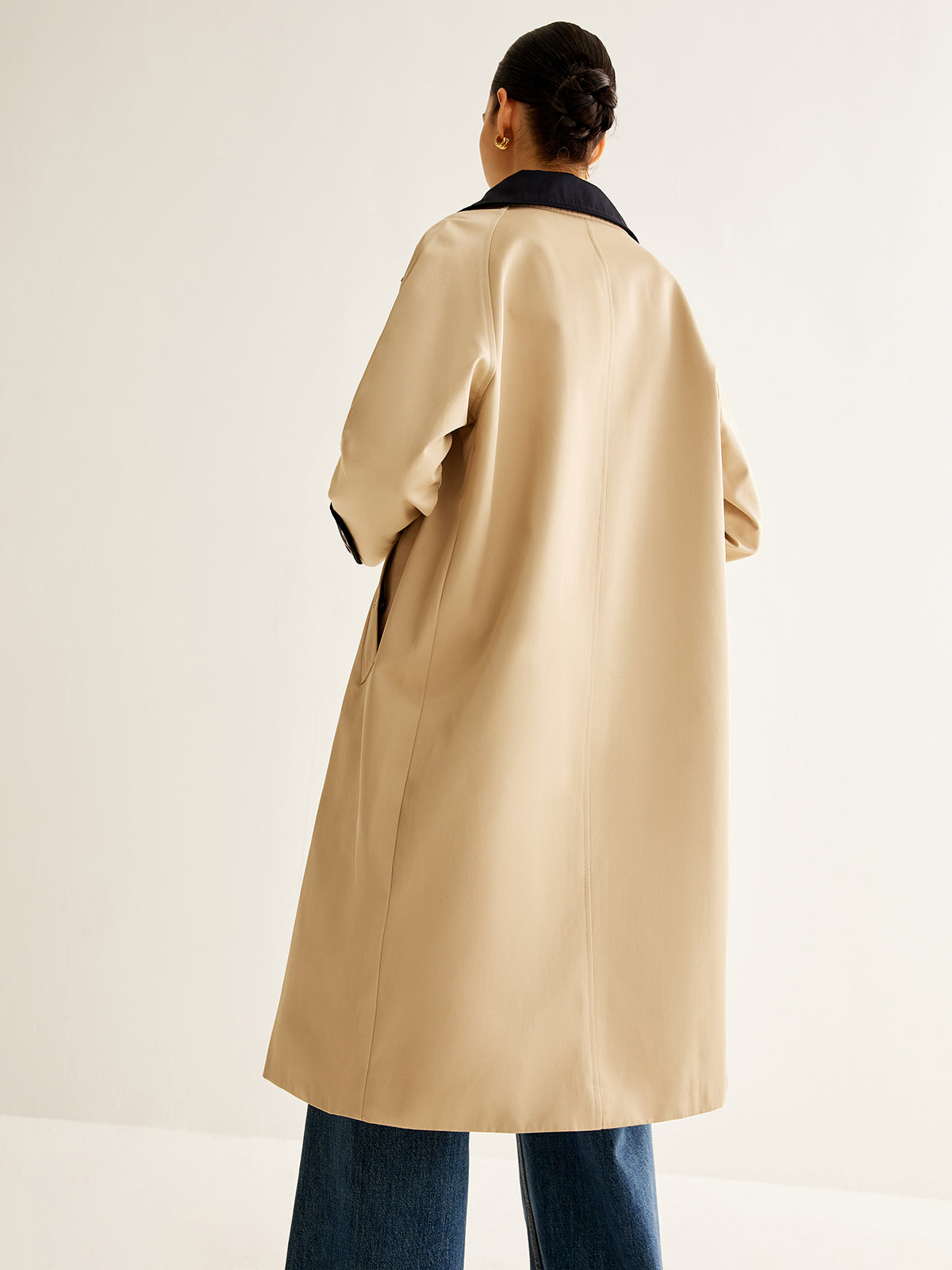 Trench Coat Monopetto | Collo a Contrasto | Lunghezza Media