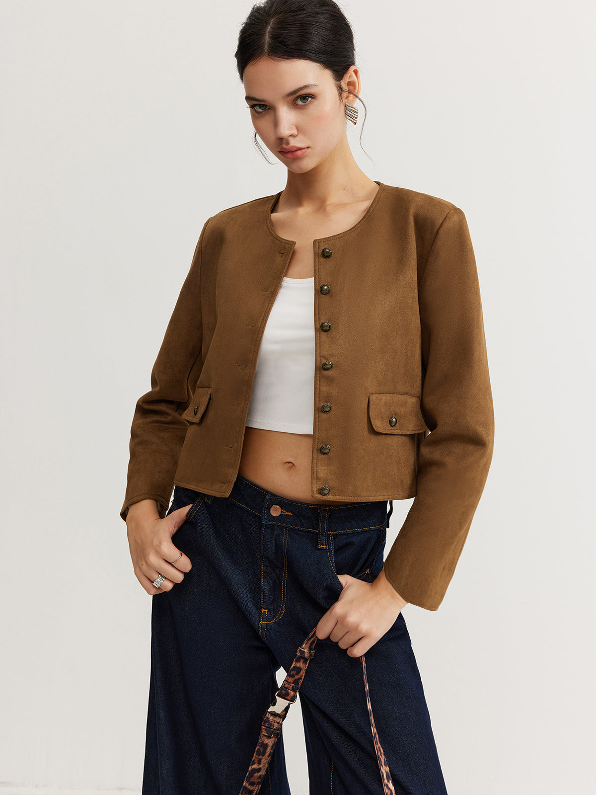 Giacca Cropped Essenza | Silhouette Minimalista | Scollo Tondo