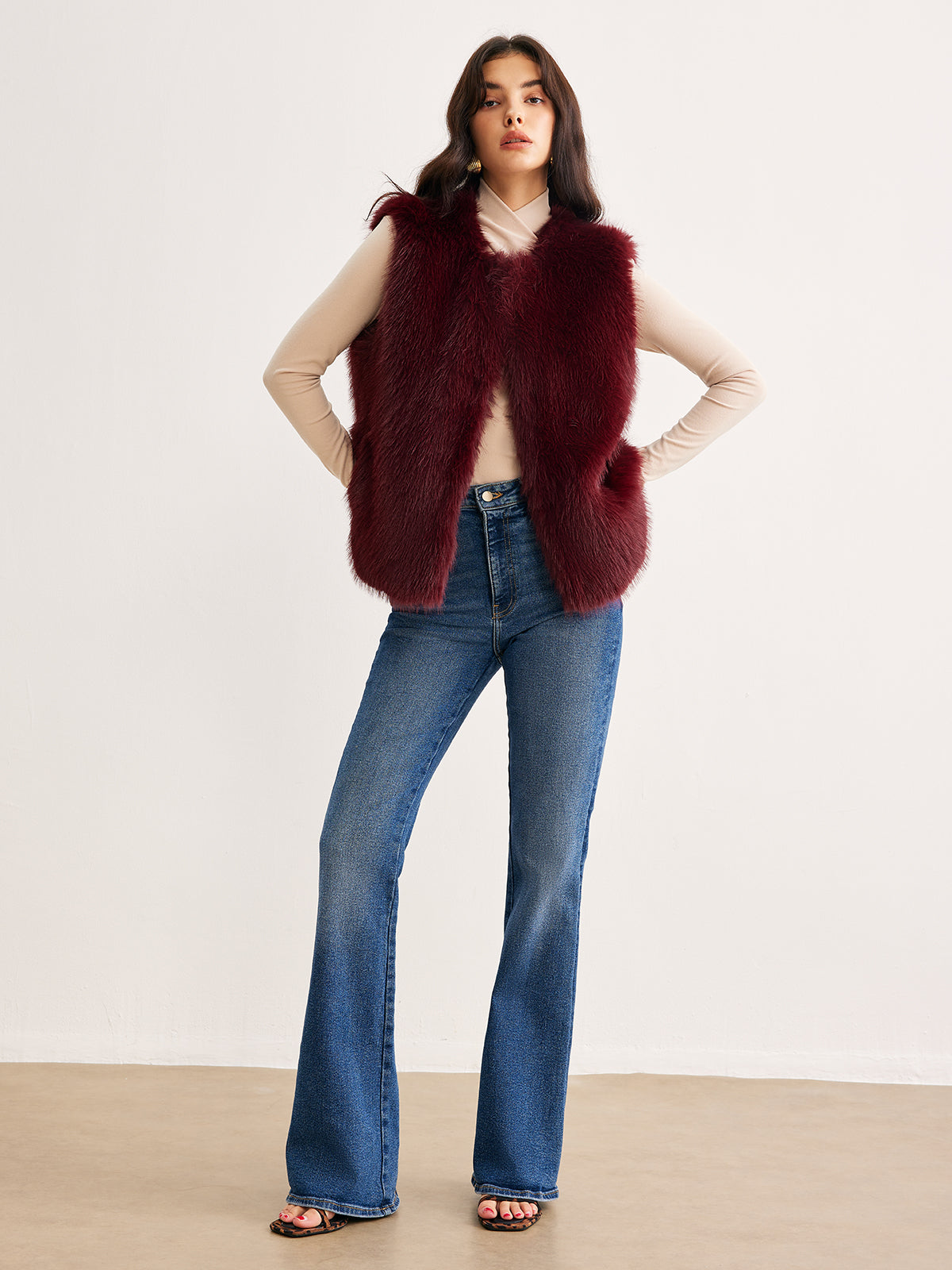 Gilet pelliccia sintetica bordeaux