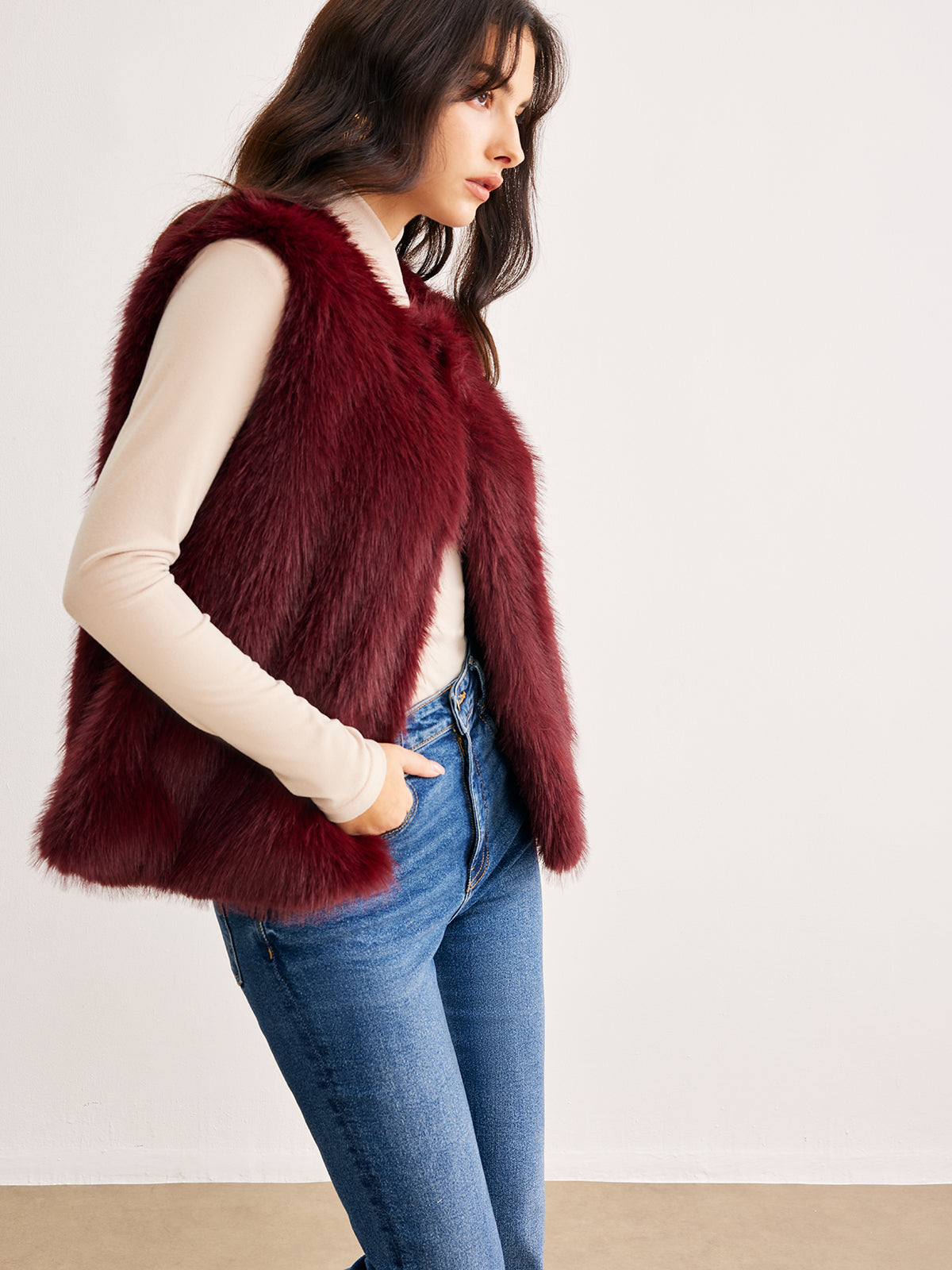 Gilet Pelliccia Sintetica | Bordeaux | Finish Morbido