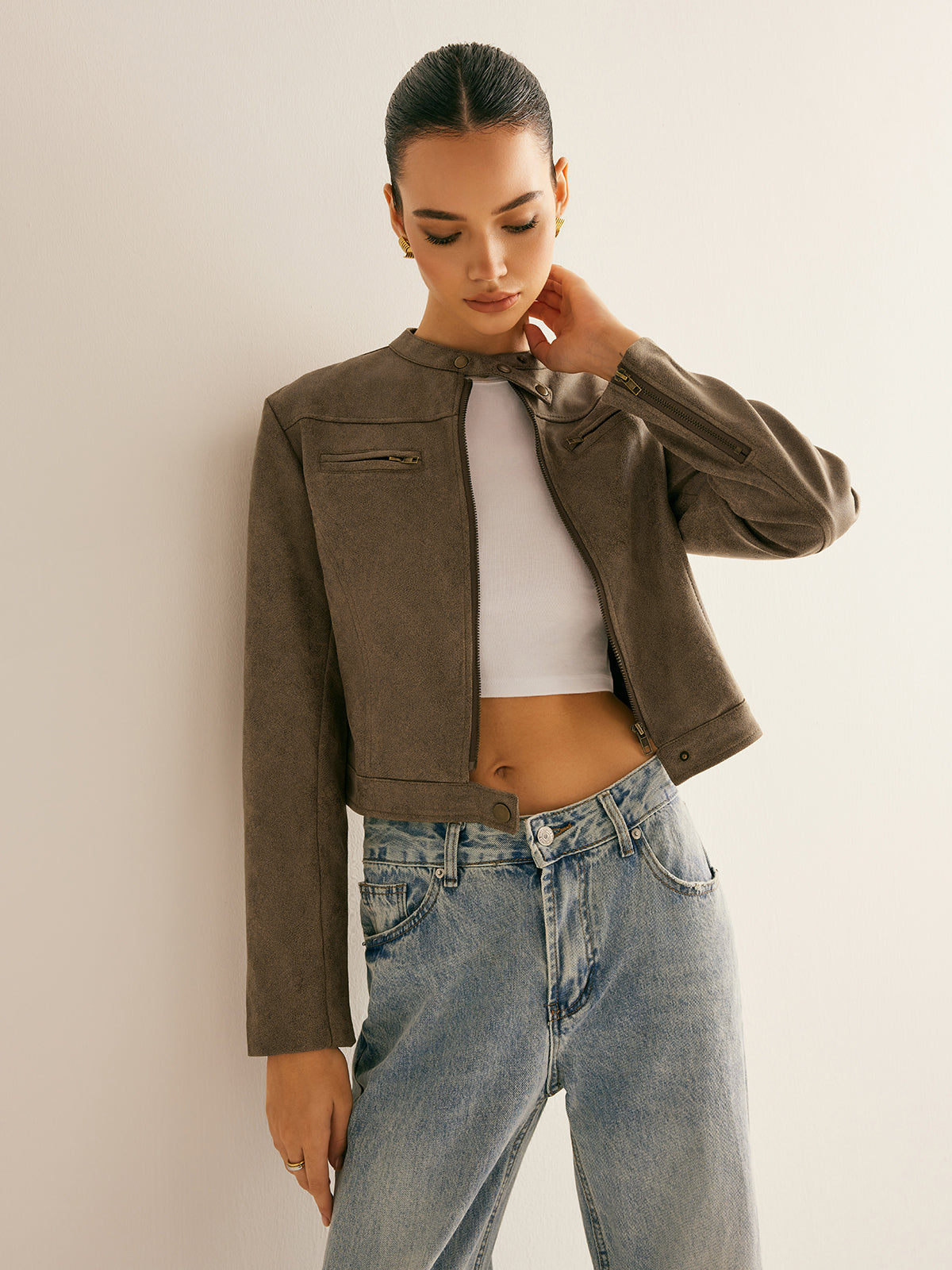 Giacca Cropped Effetto Suede | Stile Minimalista
