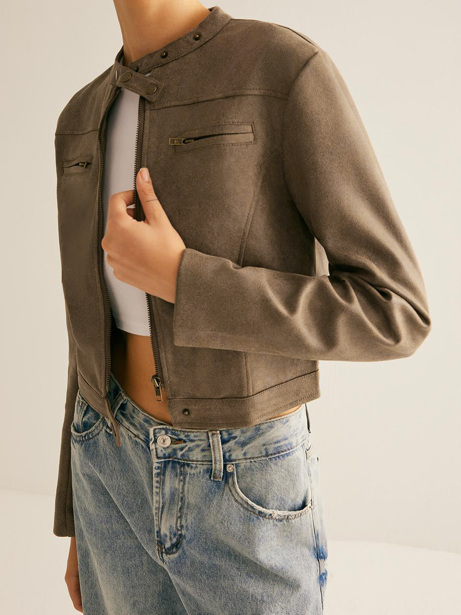 Giacca Cropped Effetto Suede | Stile Minimalista