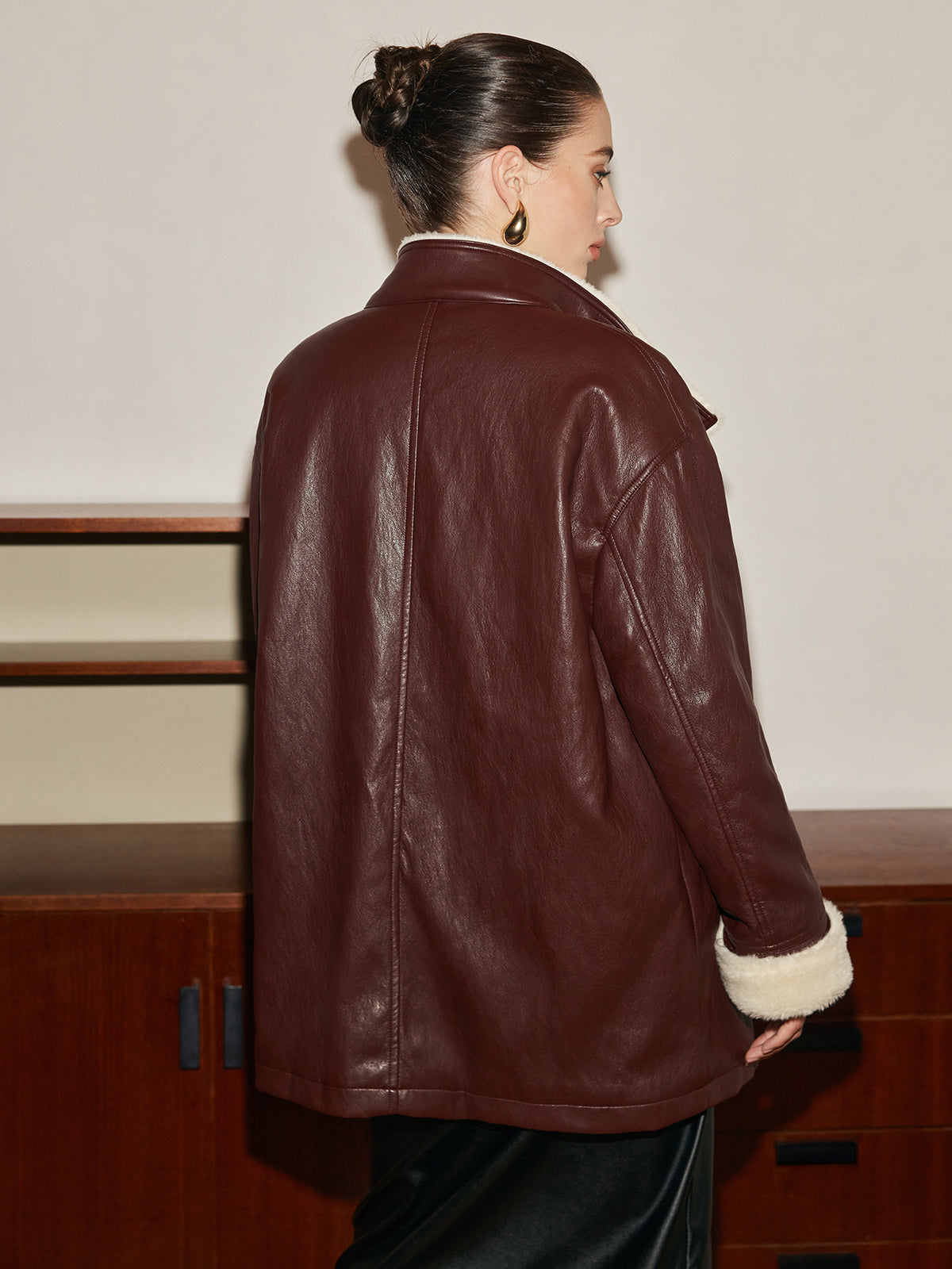 Cappotto Aviatore in Pelle Sintetica | Fodera in Shearling | Cintura