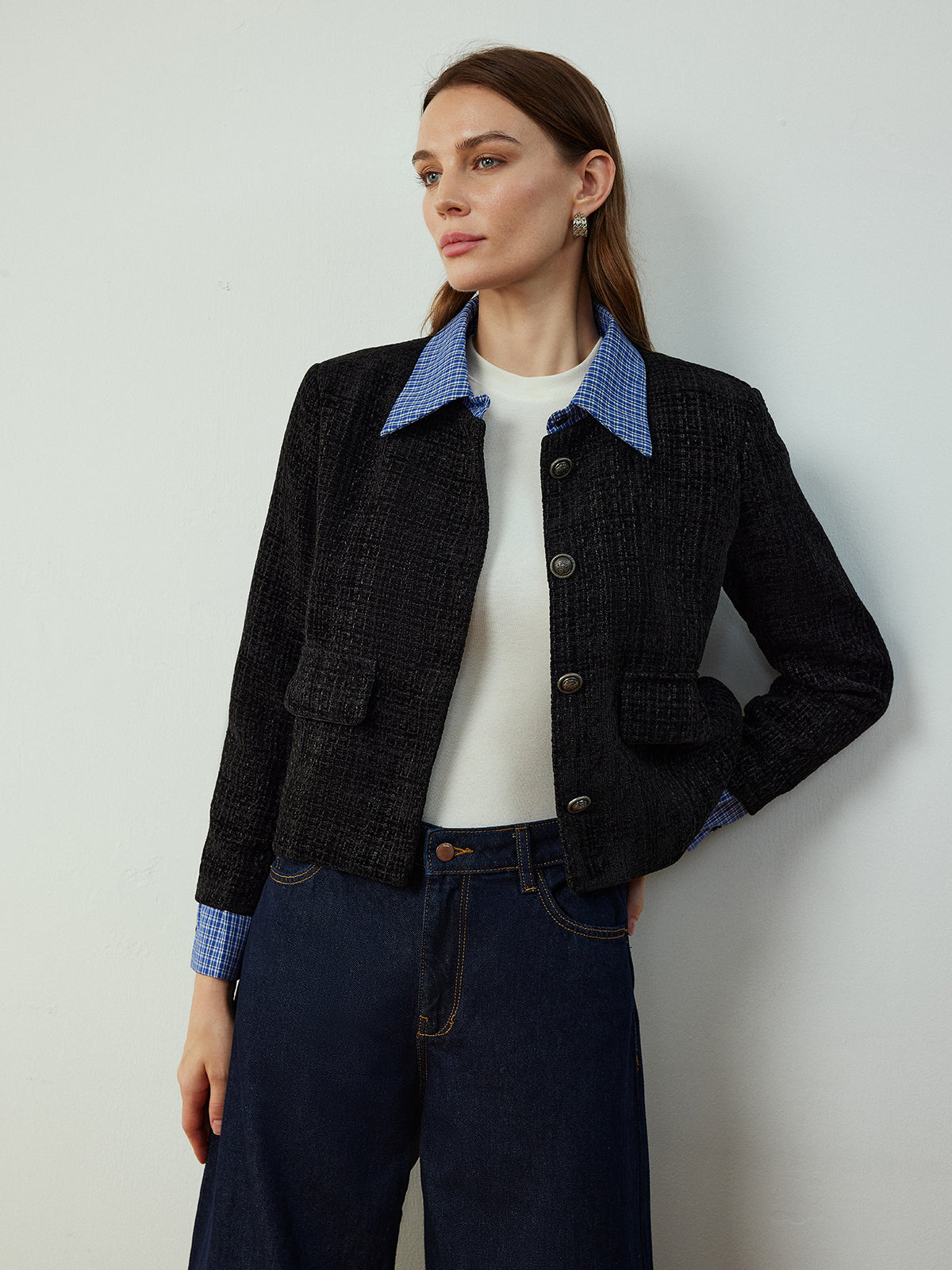 Giacca Tweed Corta | Collo a Contrasto | Silhouette Classica