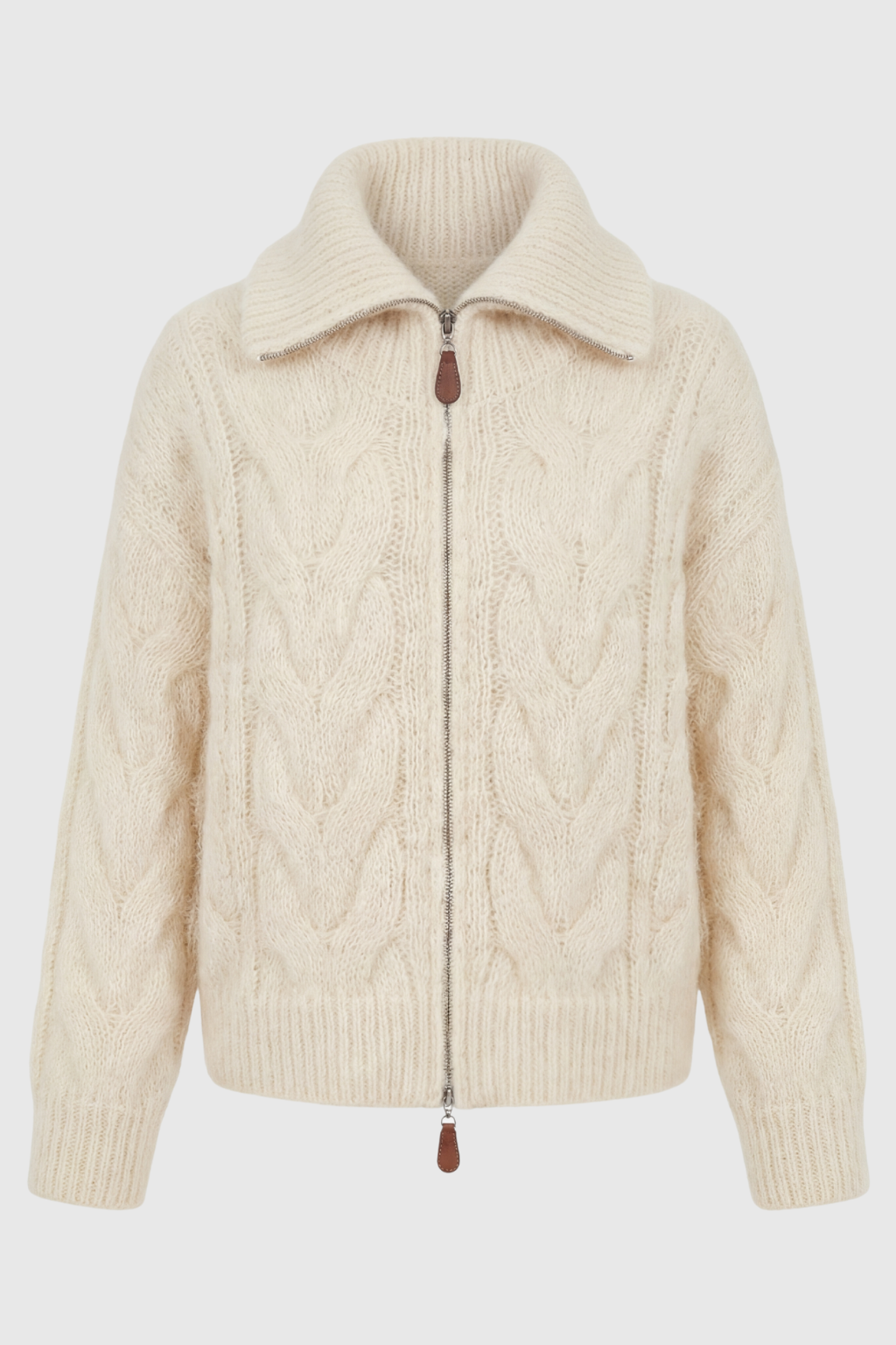 Cardigan Zip in Maglia Cable Knit | Collo a Revers | Vestibilità Relaxed