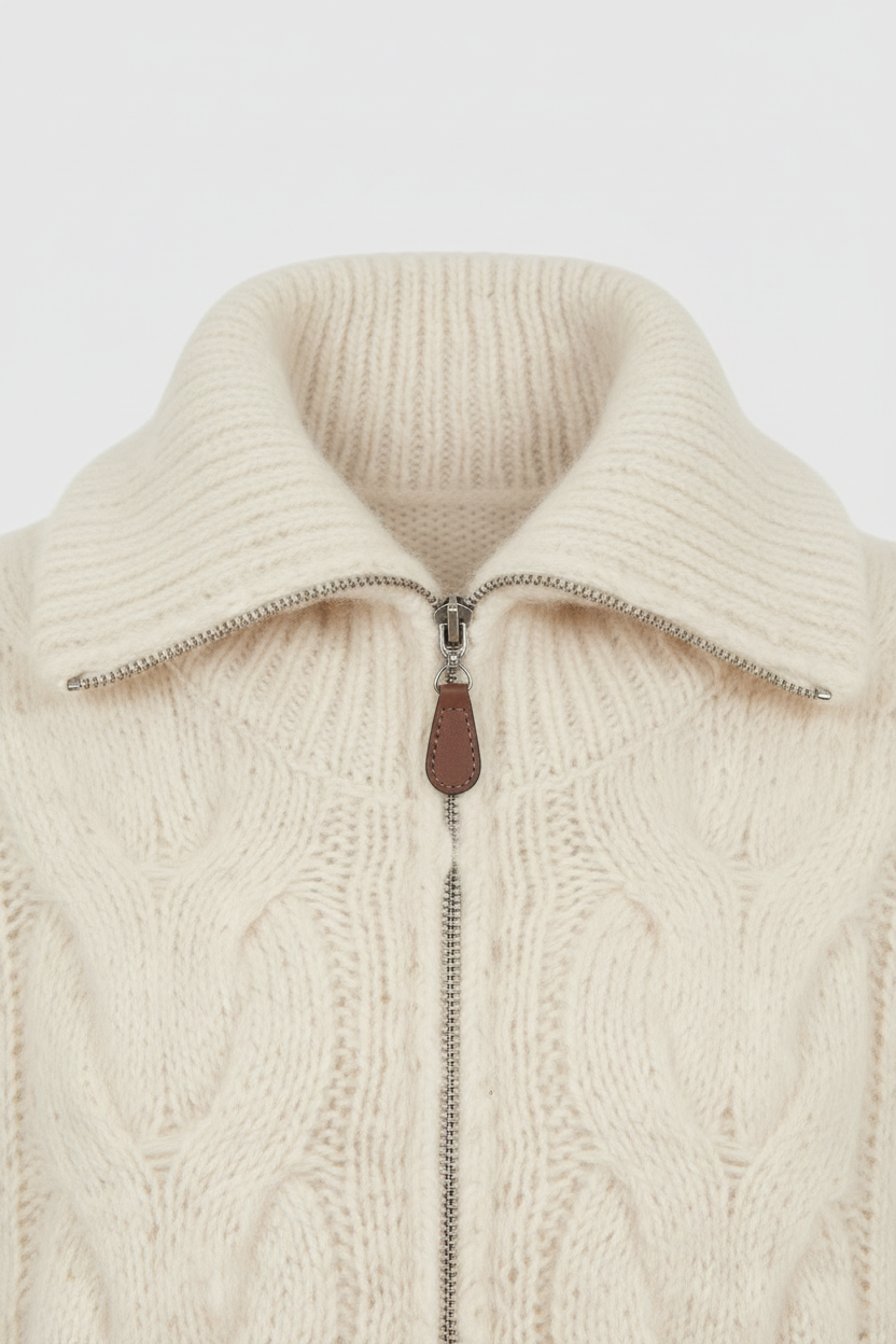 Cardigan Zip in Maglia Cable Knit | Collo a Revers | Vestibilità Relaxed