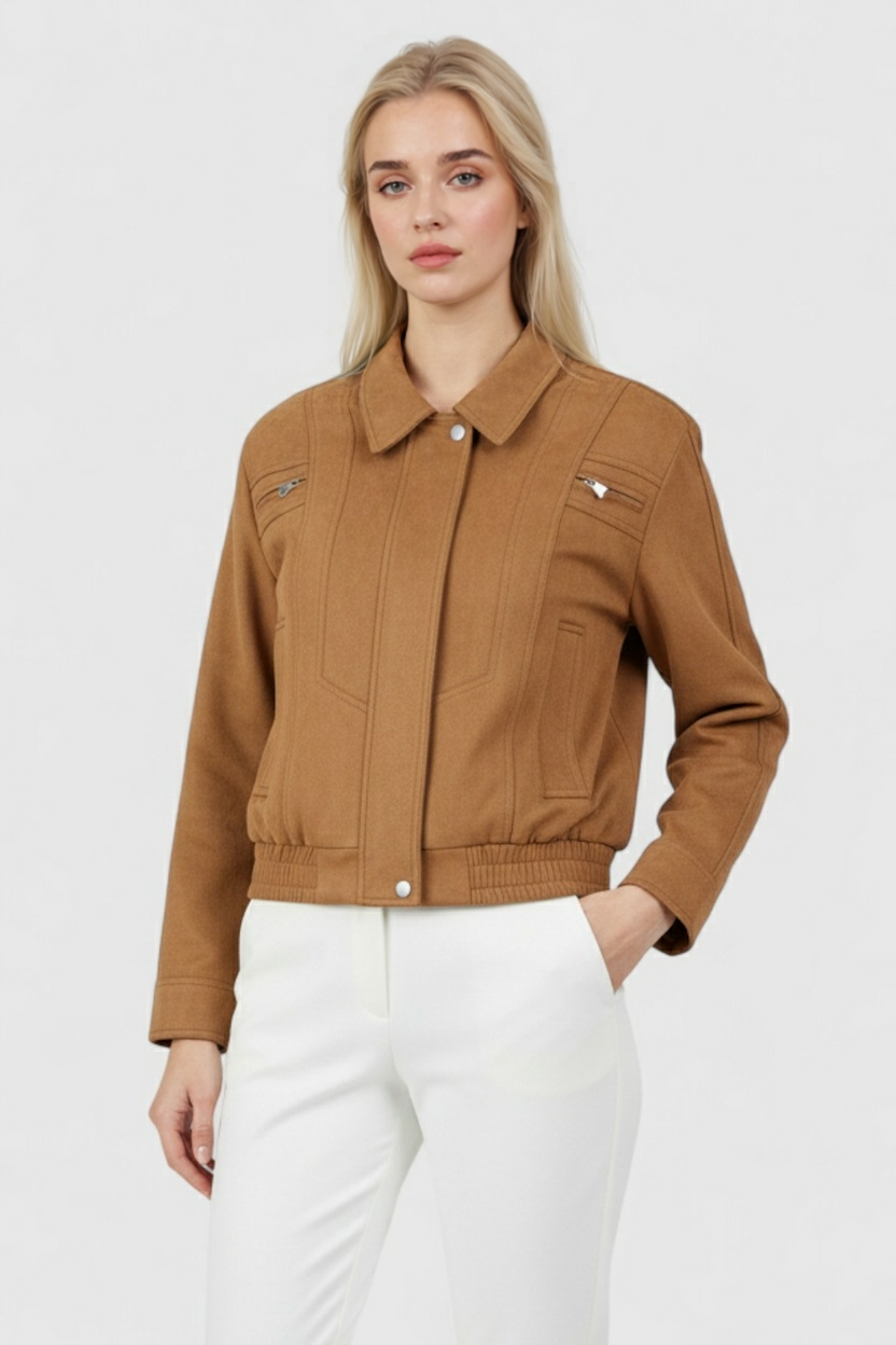 Giacca Bomber Effetto Suede | Zip Frontale | Collo Ribassato
