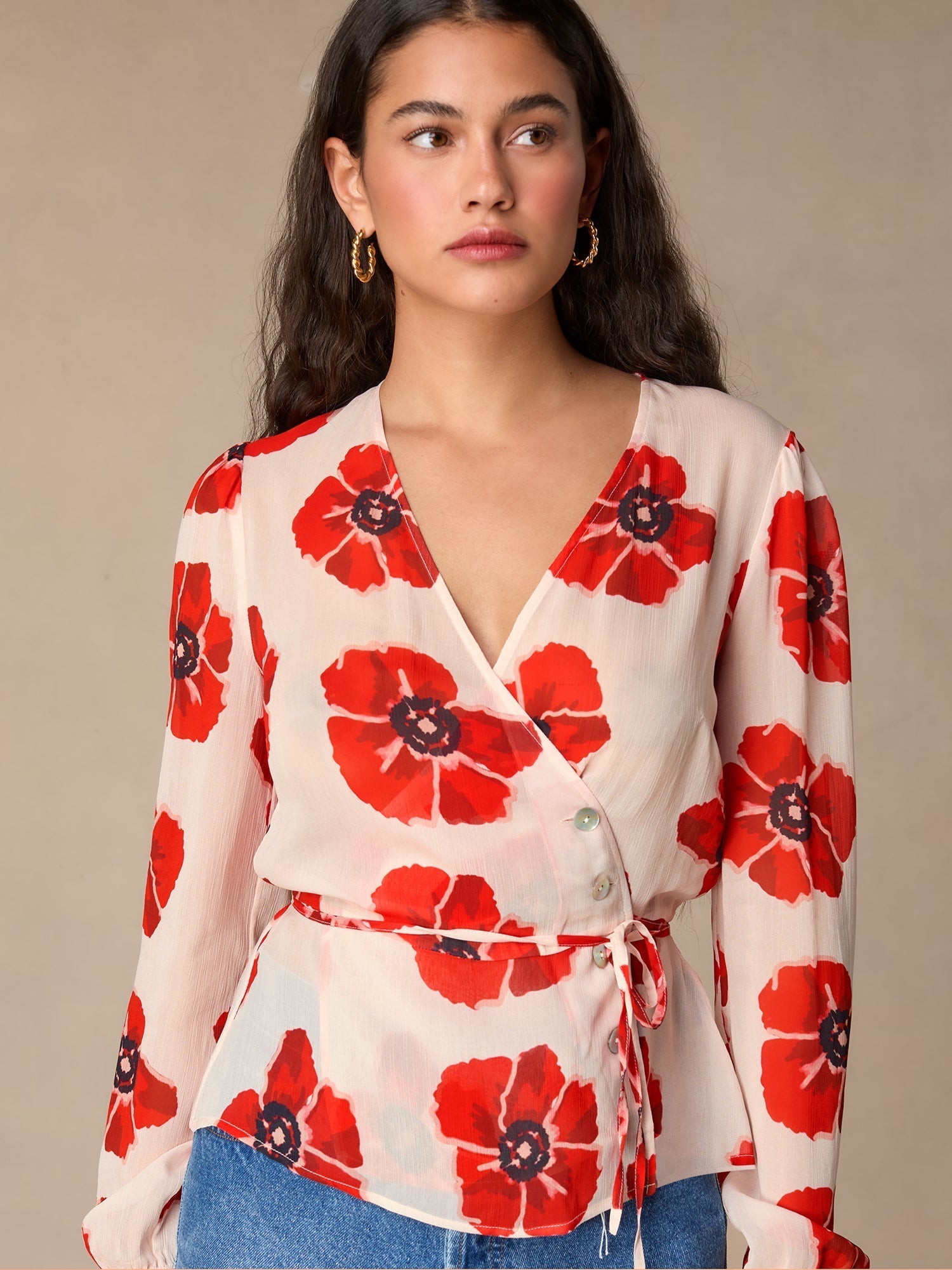 Blusa Floreale Avvolgente | Chiffon Scollo a V