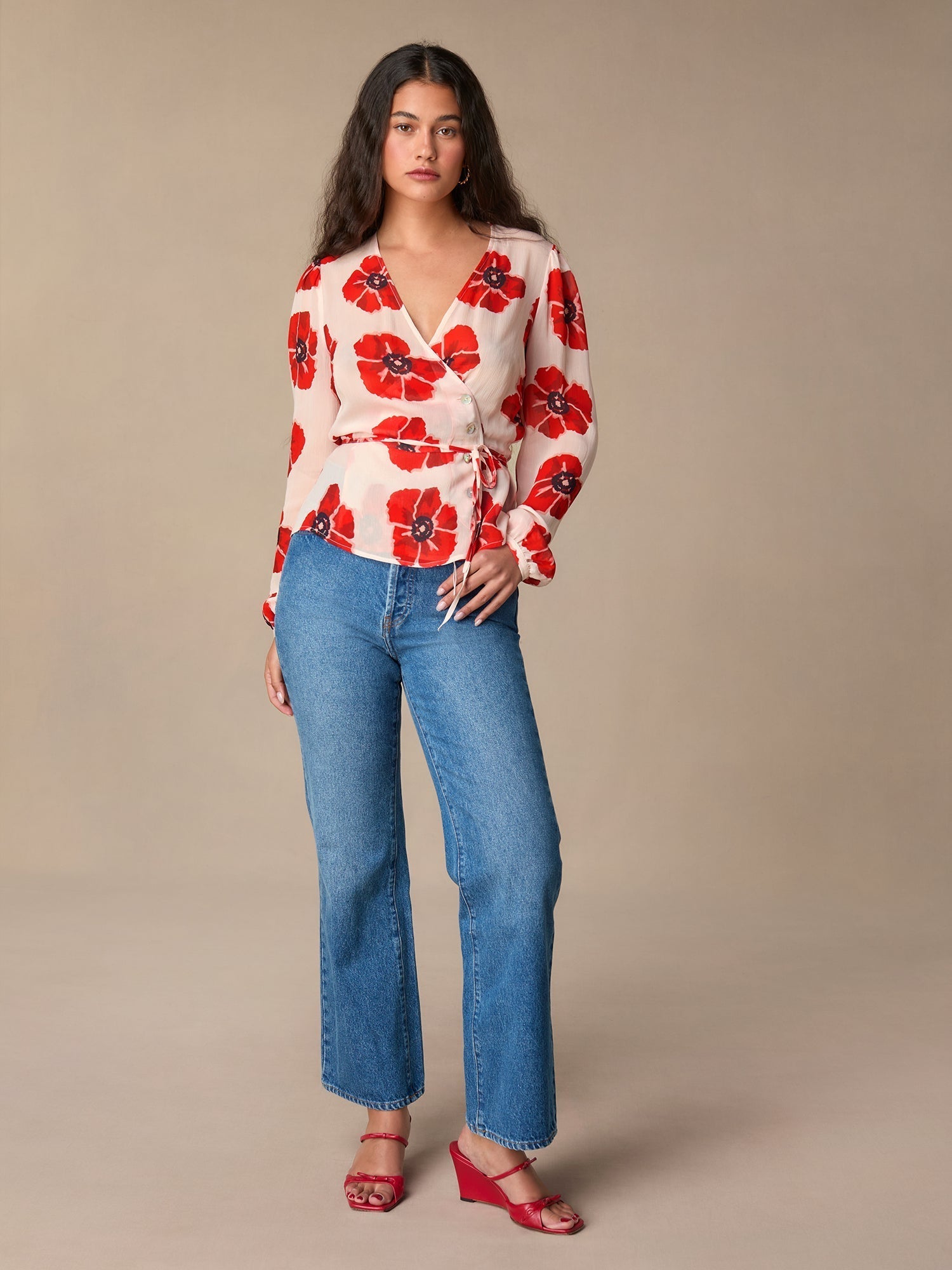 Blusa Floreale Avvolgente | Chiffon Scollo a V