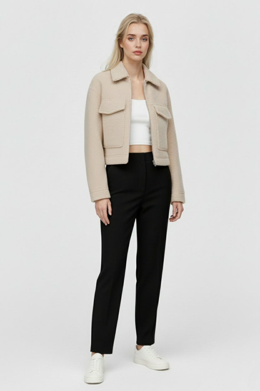 Giacca Zip Tessurizzata | Cropped Fit, Collo, Dettaglio Tasche