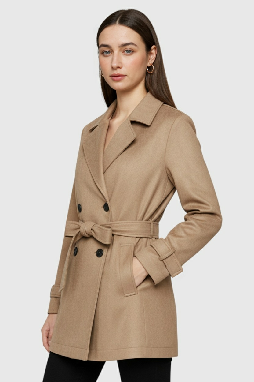 Giacca Trench con Cintura | Doppio Petto, Collo a Revers, Fit Regolare