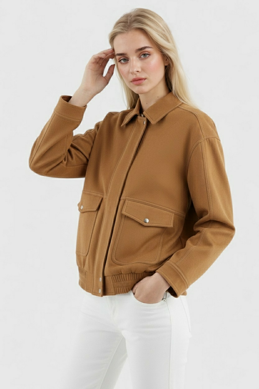 Giacca Bomber Cropped Effetto Suede | Zip Front | Relaxed Fit